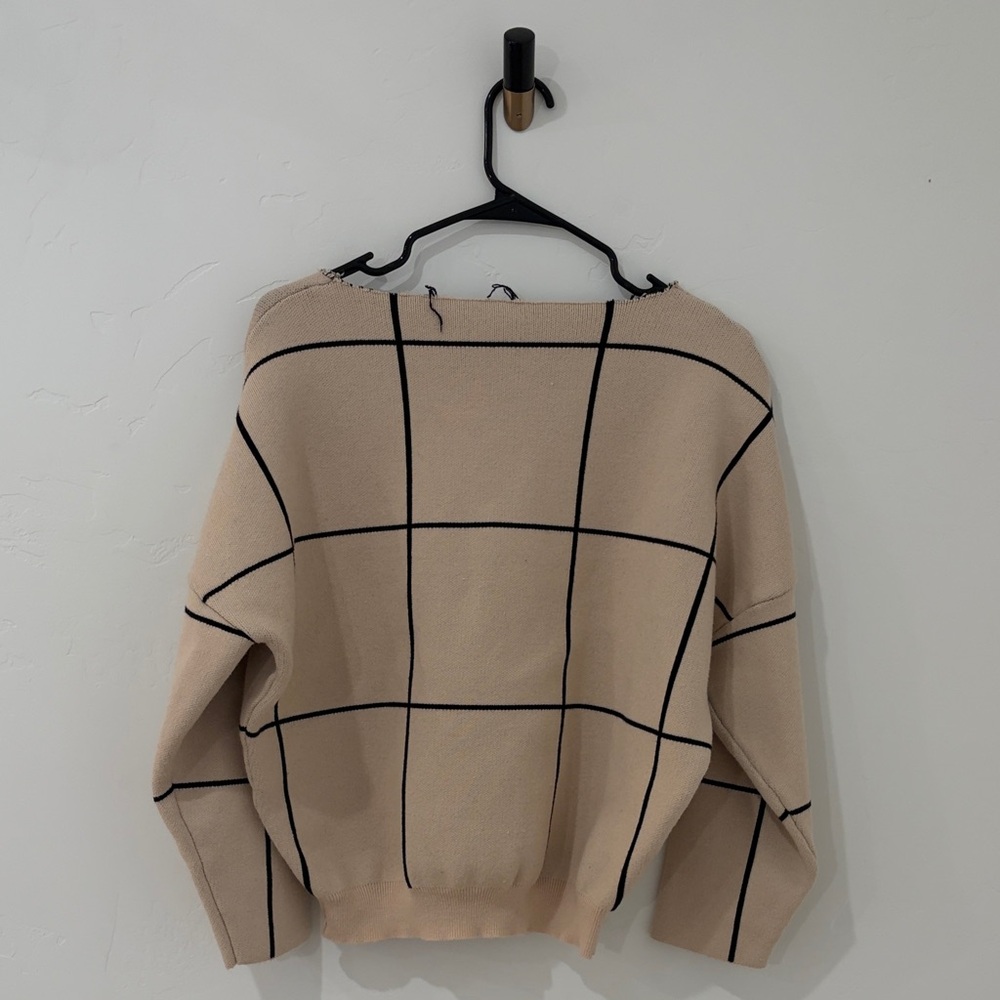 Chicwish Beige Grid Pattern Sweater - Picture 4 of 4